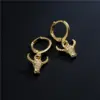 Fashion Copper Plated Gold Micro-inlaid Zircon Bull Head Earrings