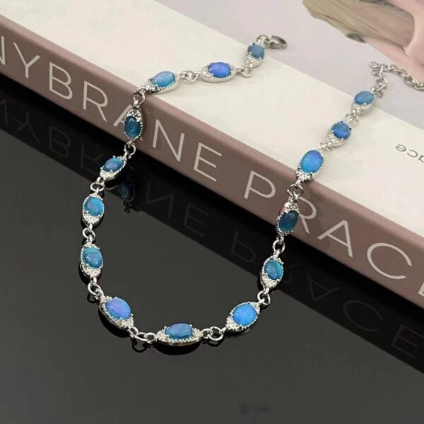 Wholesale Trendy cool blue zircon necklace bracelet two-piece light luxury niche high-end choker clavicle chain necklace