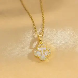 Gold Real Shell Four-Leaf Clover Necklace