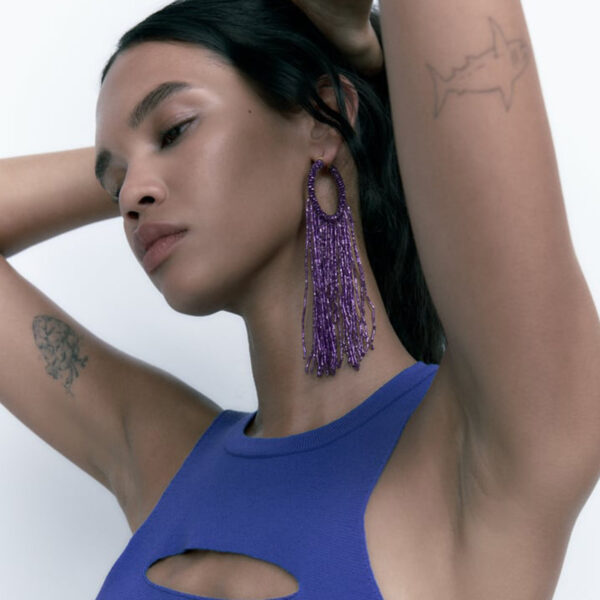 oly-c5477570e5f805615e086a38e7155616 Wholesale ZA Cross-border Trend ins Creative Long Tassel Earrings Women's Distinctive Color Rice Beads Fashion High-end Ear Jewelry