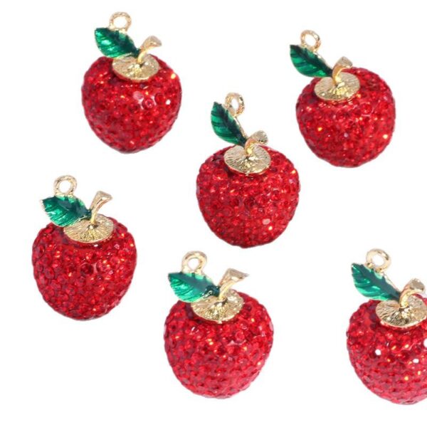oly-c552de78506ff11f4f0abf2697fd67c3 Wholesale Full diamond cherry apple soft clay diamond ball straight hole beads wholesale DIY mobile phone key chain necklace bag chain aessories