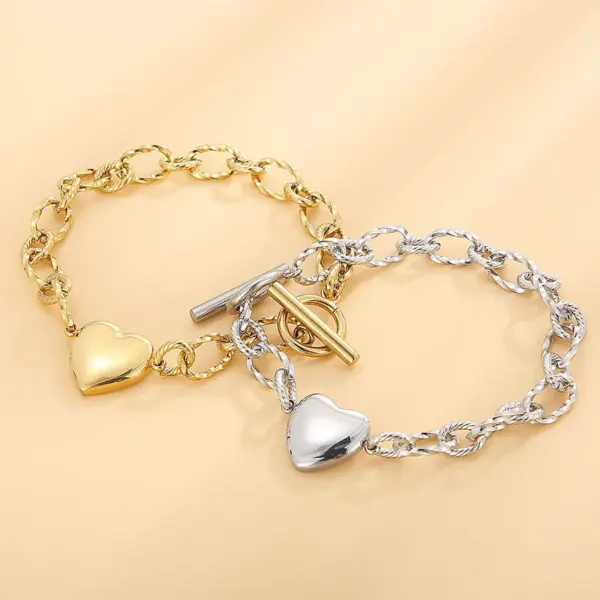 Wholesale PVD Coated 18K Gold Plated Heart Titanium Steel Fashion Waterproof Non Tarnish Bracelets