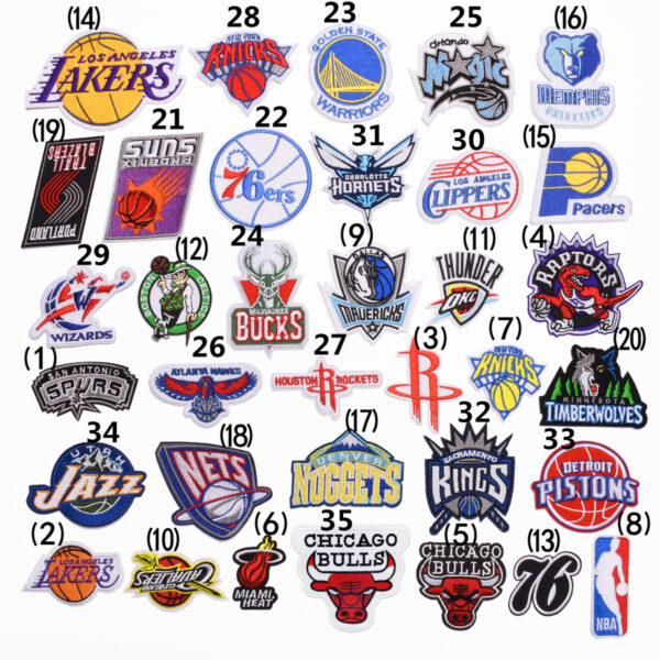 Wholesale Junle Basketball Team logo Embroidered Cloth Badge Clothes Patch Team logo NBA Embroidered Badge Team logo