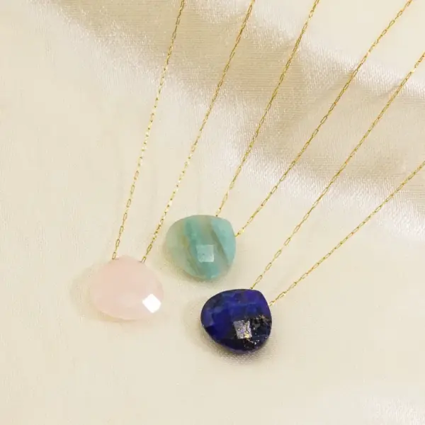 PVD Coated 14K Gold Real Plated Water Droplets 304 Stainless Steel Natural Stone Classic Style Waterproof Non Tarnish Pendant Necklace