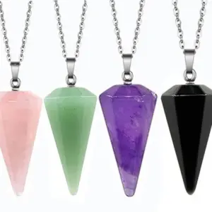 Fashion Hexagonal Cone Natural Crystal Stone Polishing Pendant Necklace 1 Piece