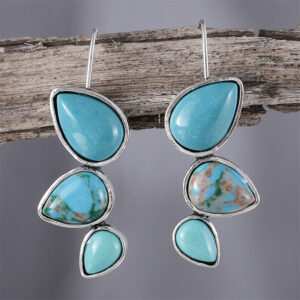 Wholesale Retro Bohemian style teardrop-shaped turquoise inlaid earrings