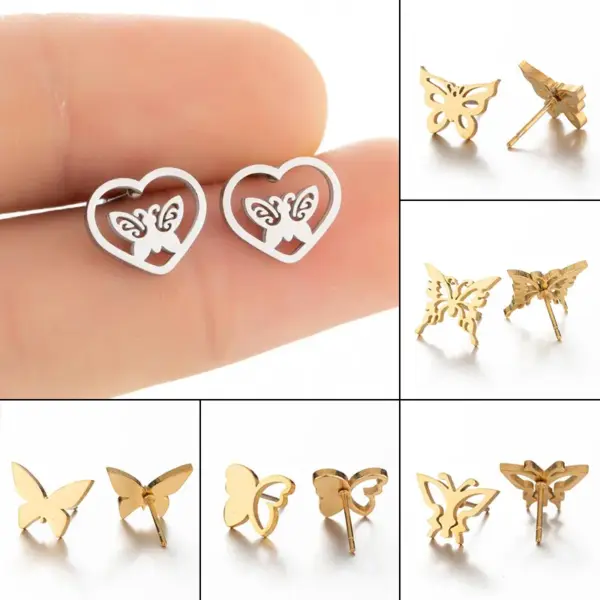 Wholesale PVD Coated 18K Gold Real Gold Plated Solid Color 304 Stainless Steel Simple Style Waterproof Non Tarnish Ear Studs