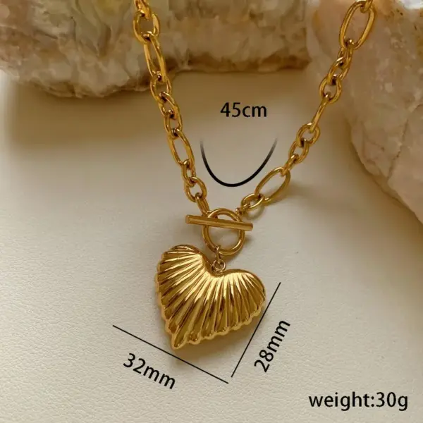 Wholesale Jewelry Retro Streetwear Heart Shape Flower 304 Stainless Steel Pendant Necklace Paperclip Chain