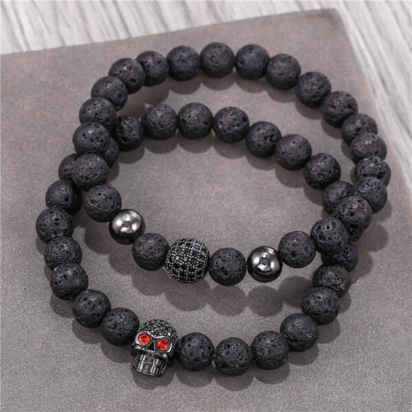 Wholesale Amazon Punk Bracelet Micropaved Zircon Diamond Ball Skull Set Bracelet Men's Volcanic Stone Bead Bracelet