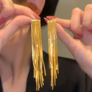 Wholesale 1 Pair Elegant Solid Color Tassel Plating Copper Gold Plated Drop Earrings