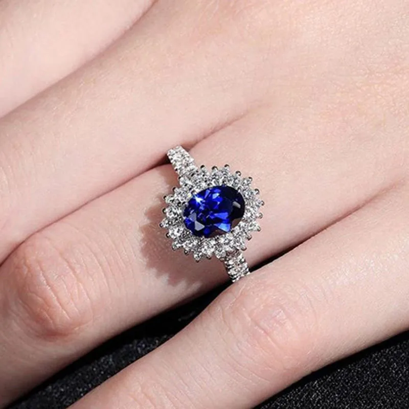 Wholesale Fashionable Engagement Oval Blue Zircon Diamond New Copper Ring