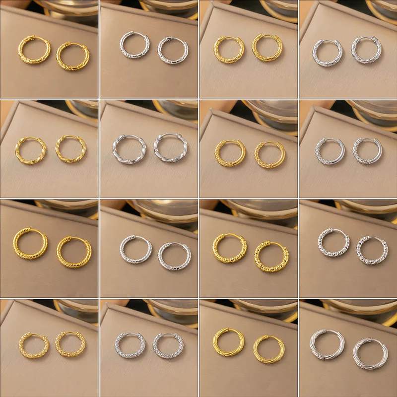Wholesale PVD Coated Real Gold Plated Geometric Round Solid Color Titanium Steel Simple Style Waterproof Non Tarnish Earrings Ear Studs