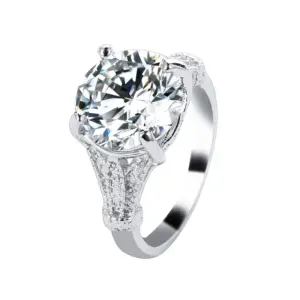 Wholesale Sleek Minimalist Ring Copper Micro-set Four-jaw Zircon