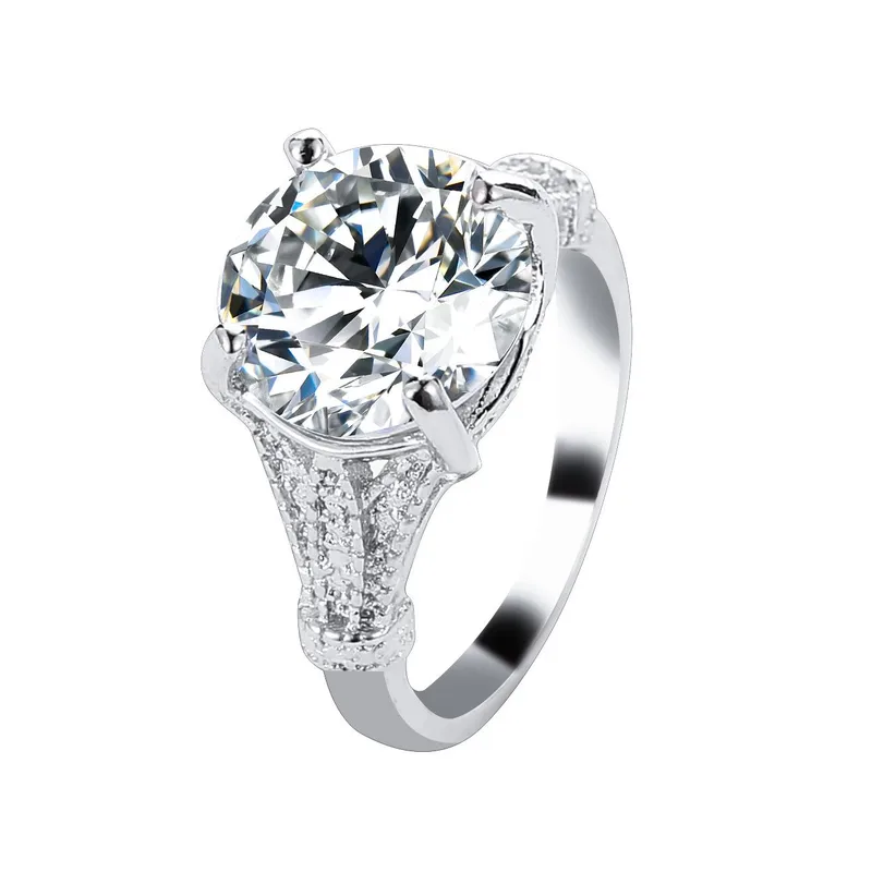 Wholesale Sleek Minimalist Ring Copper Micro-set Four-jaw Zircon