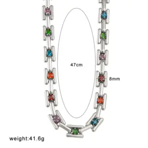 Ysj4 Colorful Crystals Steel Necklace