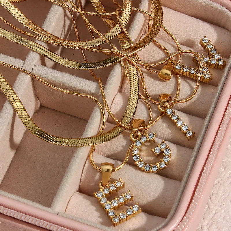 Wholesale Jewelry Fashion Letter 304 Stainless Steel Zircon 18K Gold Plated Plating Necklace
