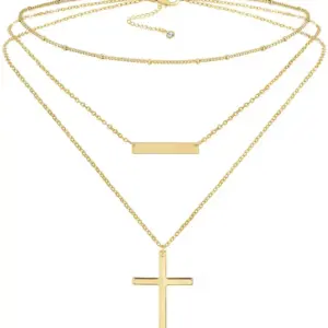 Three-layer Square Cross Necklace Gold / 18k
