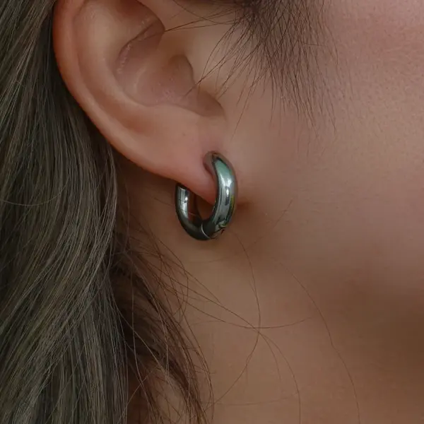 PVD Coated Real Gold Plated 18K Gold Round 304 Stainless Steel Simple Style Waterproof Non Tarnish Hoop Earrings