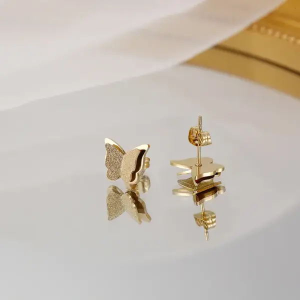 Wholesale 1 Pair Sweet Butterfly Three-dimensional 304 Stainless Steel 14K Gold Plated Stainless Steel Earrings