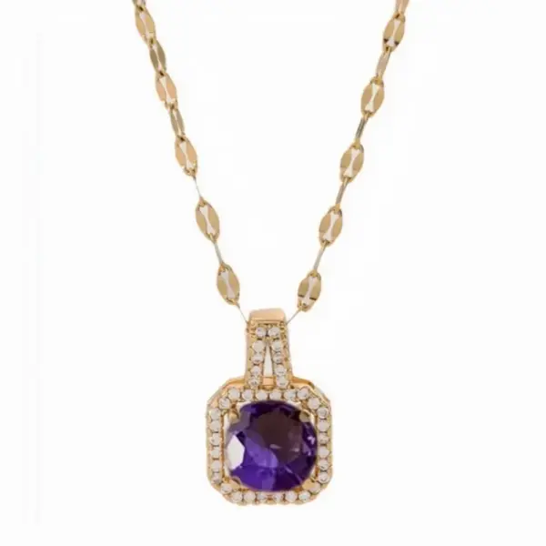 Wholesale 201 Stainless Steel White Gold Plated Gold Plated Classic Style Plating Inlay Square Glass Zircon Pendant Necklace