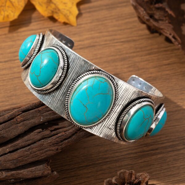 Wholesale Retro Ethnic Style Set Turquoise Bracelet Women's Simple Carved Bohemian Open Bracelet Jewelry
