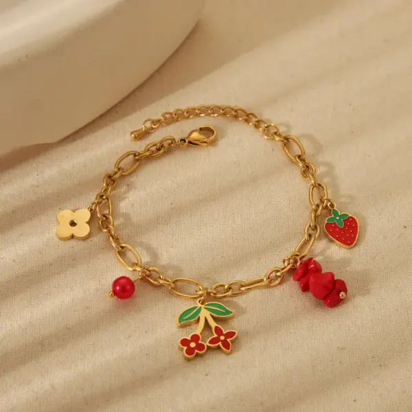 Wholesale Jewelry Cute Sweet Cherry Strawberry 304 Stainless Steel 18K Gold Plated Epoxy Plating Bracelets Earrings Necklace