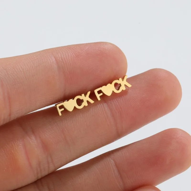 Wholesale PVD Coated 18K Gold Real Gold Plated Letter 304 Stainless Steel Fashion Waterproof Non Tarnish Ear Studs