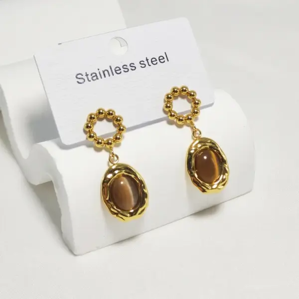 Wholesale 304 Stainless Steel Oval Electroplating Golden Plated Elegant Commute Waterproof Non Tarnish Gold Drop Earrings