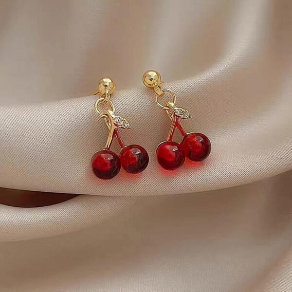 Wholesale 2023 New Style 925 Silver Red Cherry Earrings, Simple, Compact, Elegant and Versatile ins Style Ear Jewelry