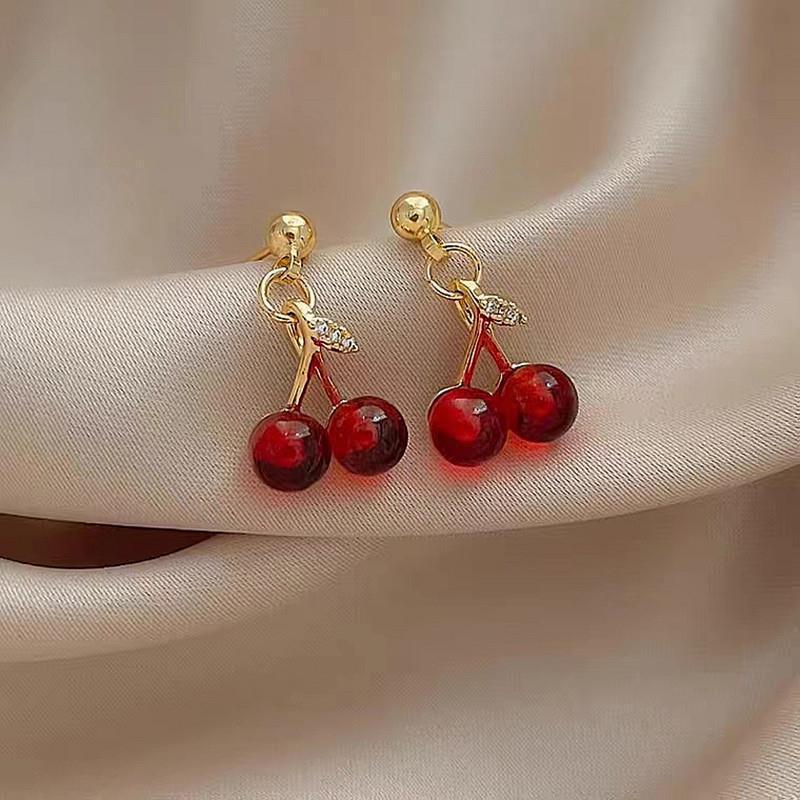 Wholesale 2023 New Style 925 Sier Red Cherry Earrings, Simple, Compact, Elegant and Versatile ins Style Ear Jewelry