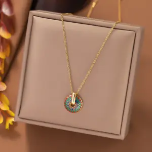 【H1176】Painted Daisy Necklace / Gold