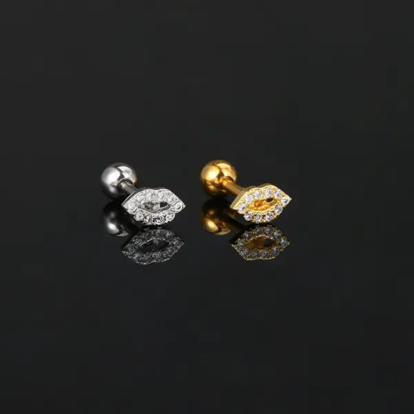 Wholesale Fashion Full Diamond Screw Ball Zircon Lip Print Heart-shaped Pierced Earrings Women's Style Geometric Pattern Personality Craft Earrings