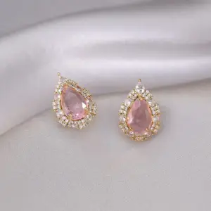 E0398 Pink Water Drop Earrings