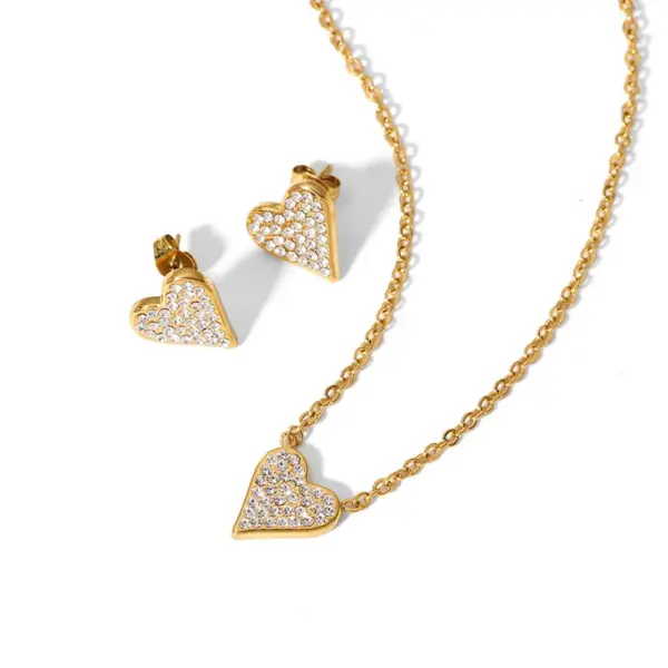 Wholesale PVD Coated Real Gold Plated 18K Gold Heart Shape 304 Stainless Steel Sweet Simple Style Waterproof Non Tarnish Earrings Necklace