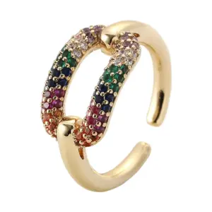 Wholesale Fashion Geometric Copper Gold Plated Zircon Open Ring In Bulk
