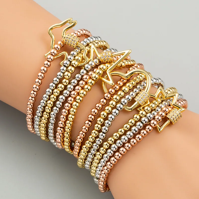 Wholesale Fashion Hip Hop Style Men And Women Bracelet Copper Micro Inlaid Zircon Three-piece Suit Elastic Bracelet