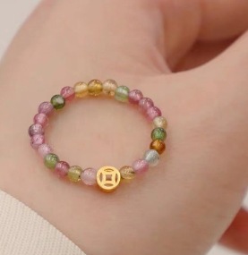 Imitation tourmaline copper coin ring