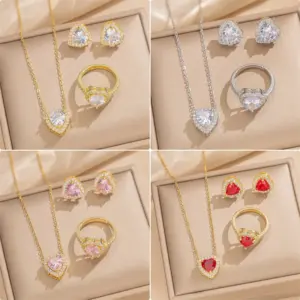 Wholesale PVD Coated Real Gold Plated Heart Shape Stainless Steel Lady Queen Classic Style Waterproof Non Tarnish Jewelry Set