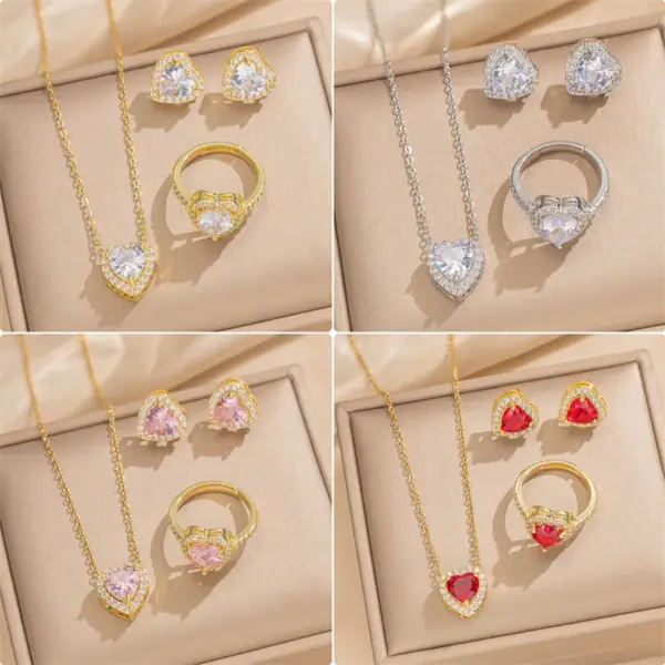 Wholesale PVD Coated Real Gold Plated Heart Shape Stainless Steel Lady Queen Classic Style Waterproof Non Tarnish Jewelry Set