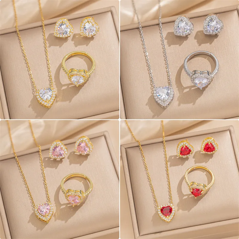 Wholesale PVD Coated Real Gold Plated Heart Shape Stainless Steel Lady Queen Classic Style Waterproof Non Tarnish Jewelry Set