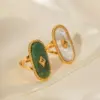 Wholesale 304 Stainless Steel Oval PVD Coated Natural Stone 18K Gold Plated Real Gold Plated INS Style Simple Style Waterproof Non Tarnish Plating Inlay Gold Rings