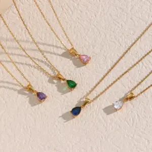 Wholesale PVD Coated Real Gold Plated 18K Gold Water Droplets 304 Stainless Steel Fashion Waterproof Non Tarnish 304 Stainless Steel Pendant Necklace