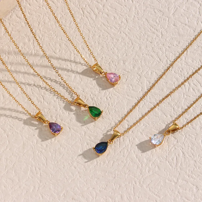 Wholesale PVD Coated Real Gold Plated 18K Gold Water Droplets 304 Stainless Steel Fashion Waterproof Non Tarnish 304 Stainless Steel Pendant Necklace