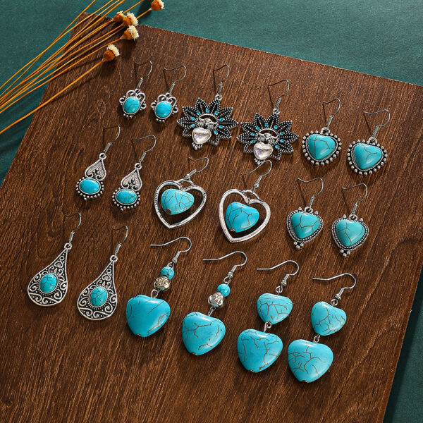 Wholesale Cross-border Moonstone Retro Water op Earrings European and American Creative Topaz Rainbow Gem Earrings Turquoise Earrings