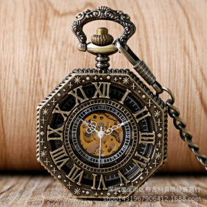 Wholesale A generation of hair carving double display Roman octagonal manual mechanical watch retro Roman numeral pocket watch foreign trade hot sale
