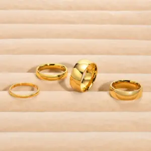 Wholesale PVD Coated Real Gold Plated Solid Color 304 Stainless Steel Simple Style Waterproof Non Tarnish Rings