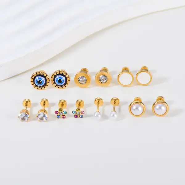 Wholesale 1 Pair Simple Style Geometric Eye Enamel Stainless Steel Ear Studs