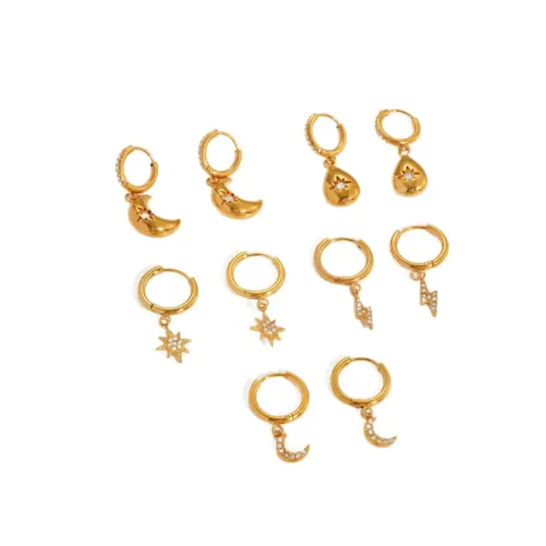 Wholesale Vintage Multi-Element 304 Stainless Steel Inlaid Diamond Butterfly Heart Flower DIY Necklace Hand Letter Ocean Vacuum Electroplated Medical Steel Hypoallergenic Asymmetric Tea Watermelon Coffee Stone Artificial Crystal Rhinestone Earrings For Women