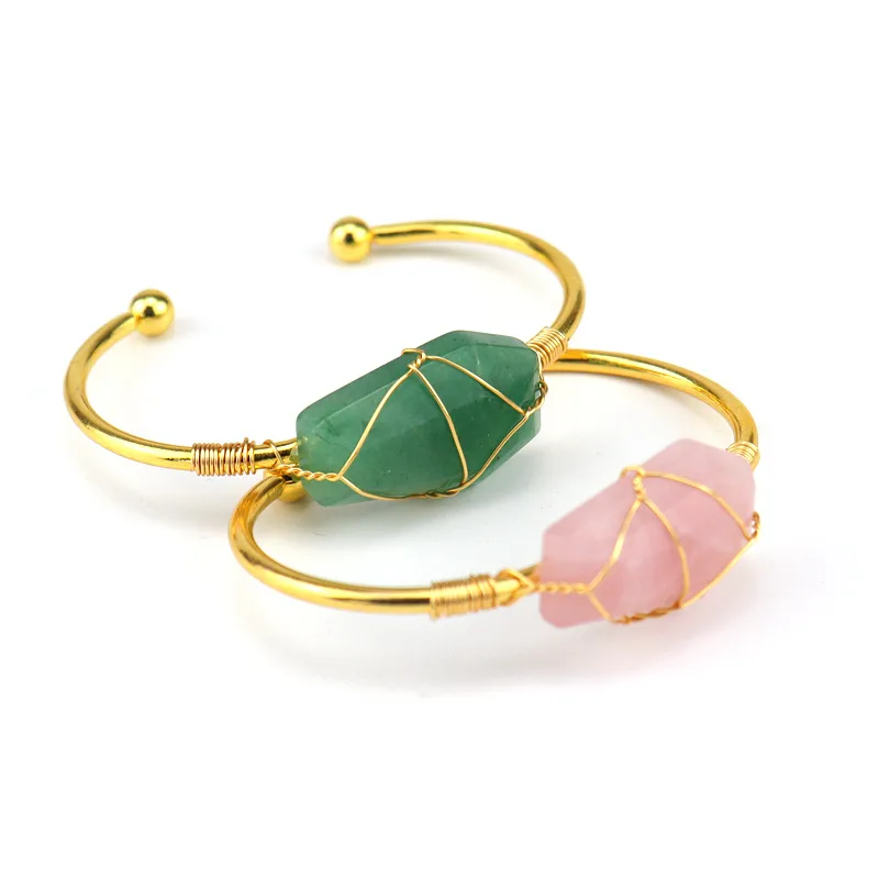 Wholesale Unisex Crystal Healing Metal U Shape Bangle Healing Crystals Jewelry