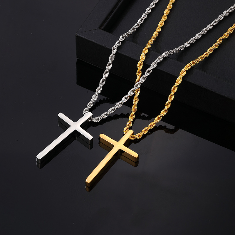 Wholesale European and American cross-border hip hop titanium steel glossy cross pendant men's stainless steel necklace Yiwu small jewelry electroplat